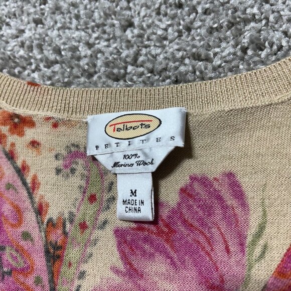 Talbots Petites Womens Sz M Sweater V Neck Floral & Paisley Print Merino Wool - Picture 4 of 7